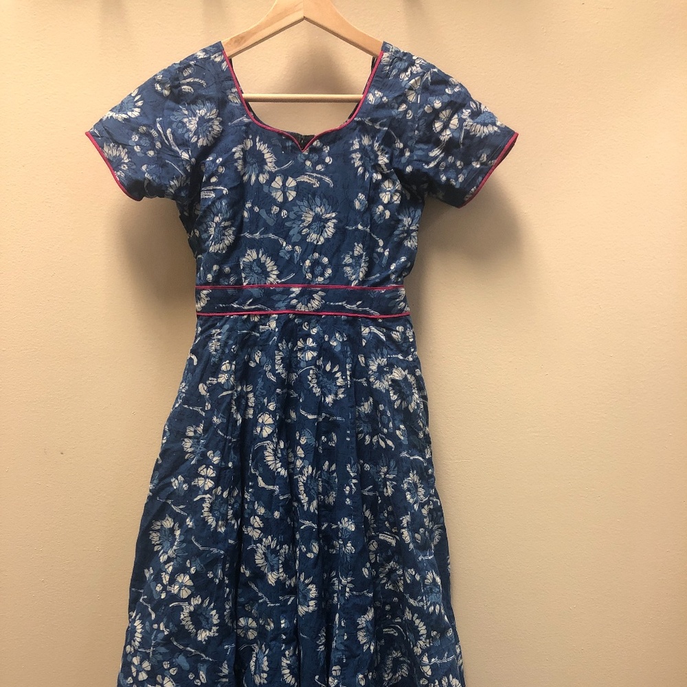 Indigo block print anarkali dress